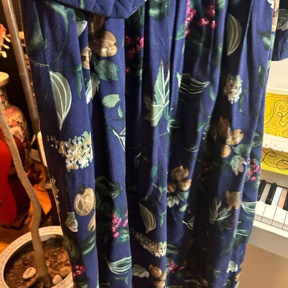 Vintage 90s Karin Stevens Blue Floral Quilted Jacket Dress Size 11/12 - Picture 5 of 16